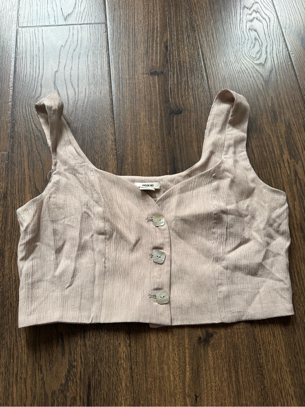 Jason Wu Neutral Ribbed Button-Front Crop Top
